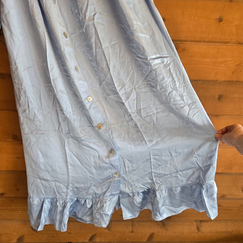 Sleeper Maria Blue Silk Loungewear Dress NWOT Button Down Oversized Ruffle Chic - Picture 5 of 9